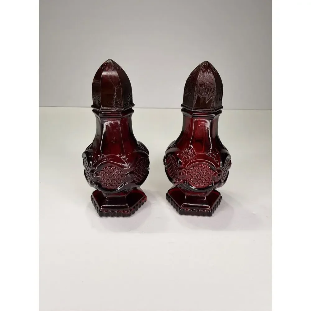 1970's Vintage Avon Cape Cod Charisma Cologne Ruby Red Glass Salt Pepper Shakers